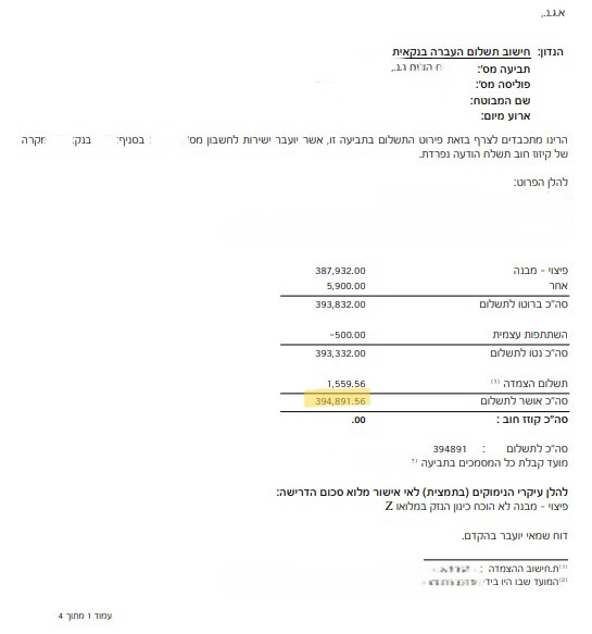 פיצוי של כמעט 400 אלף