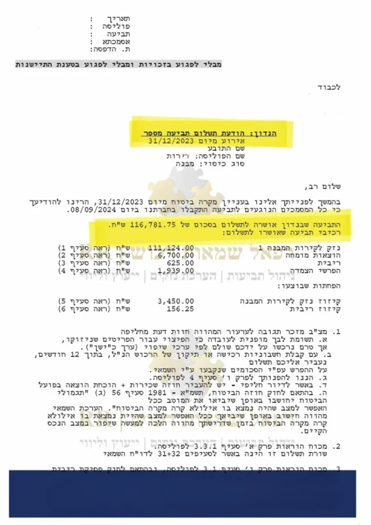 פיצוי על סך 116781 שקלים