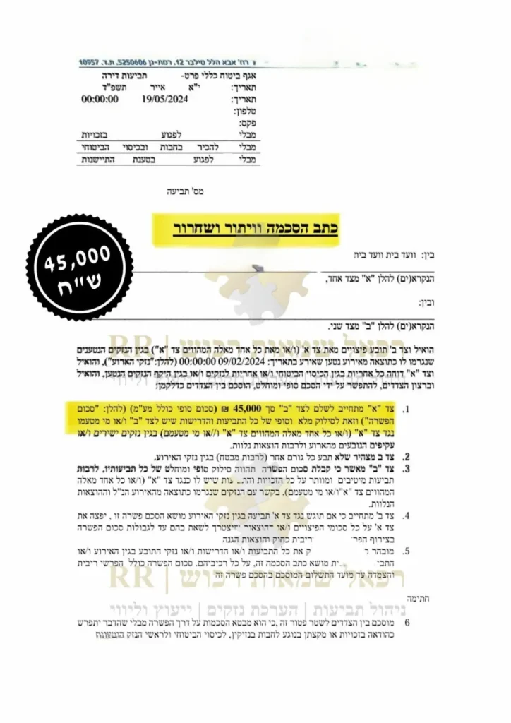 פיצוי על סך 45000 שקלים