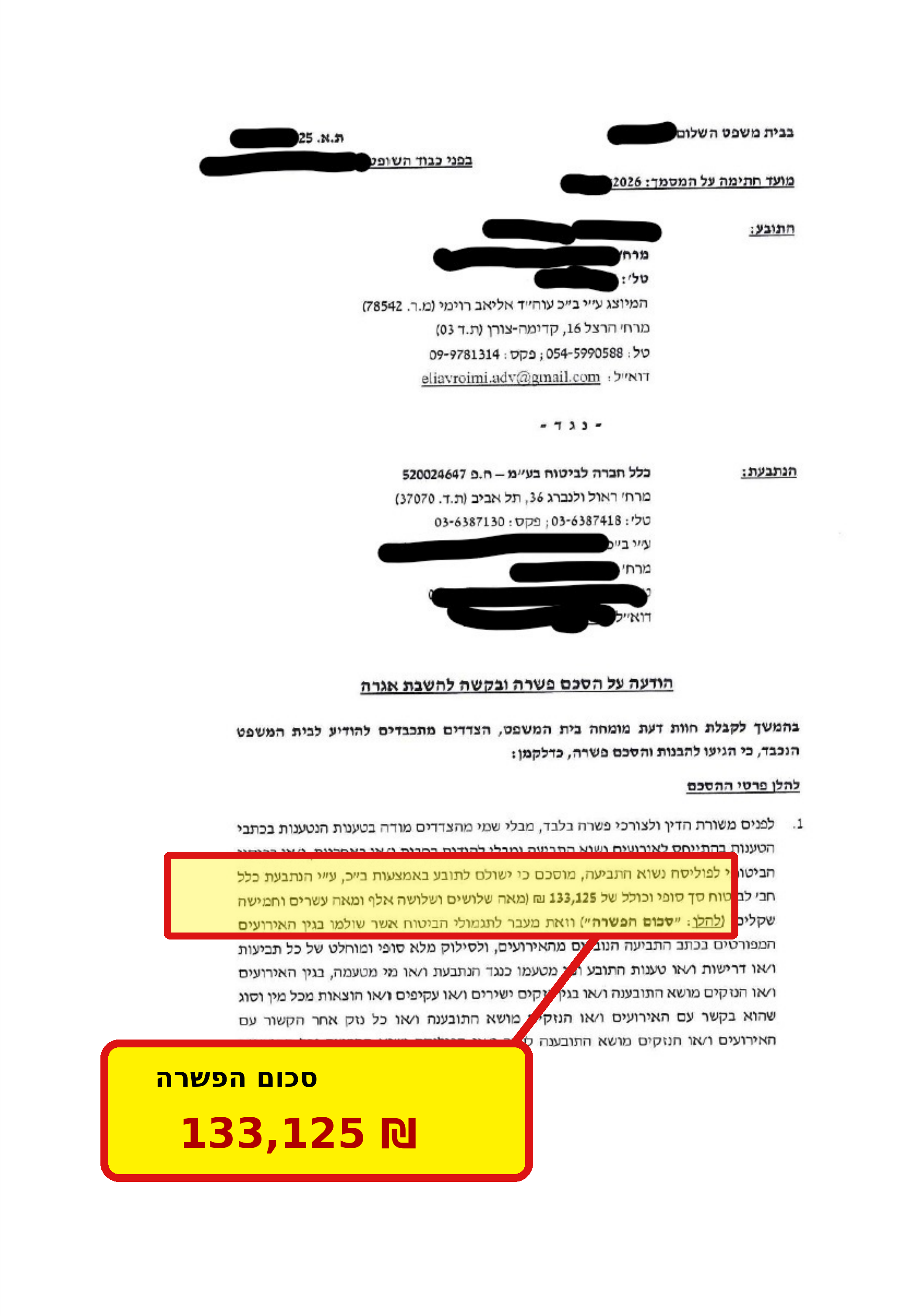 מהערכת חסר של 92,020 ש״ח לפיצוי של 175,033 ש״ח